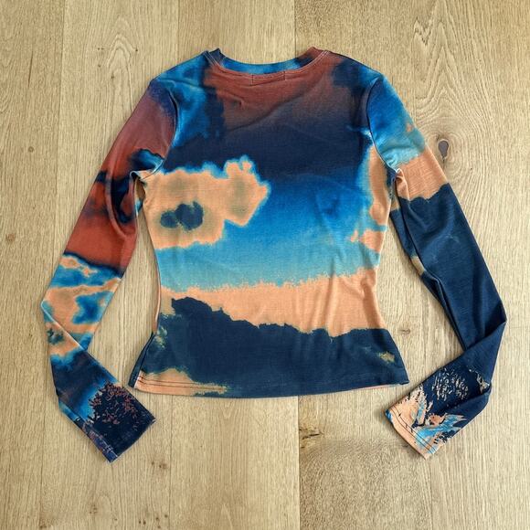 Motel Long Sleeve Top Narita Heat Map Size S Blue Yellow - Picture 3 of 4